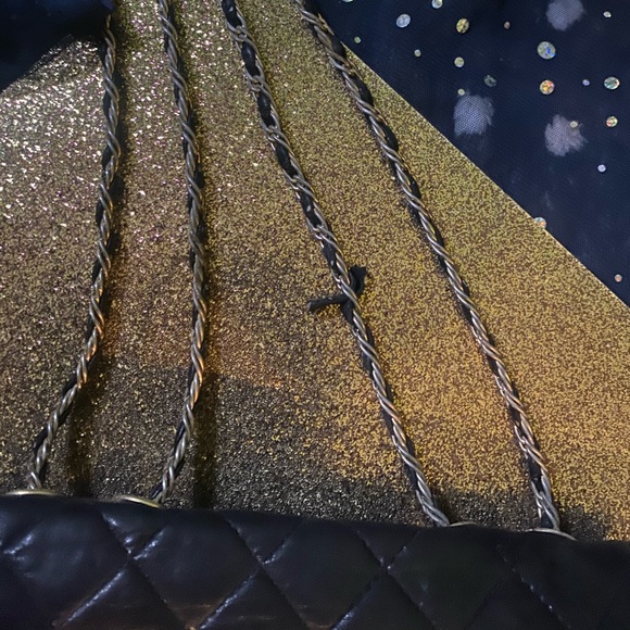 CROUCH & FITZGERALD QUILTED LAMBSKIN LEATHER BLACK GOLD CROSSBODY VINTAGE Bag - Picture 7 of 16